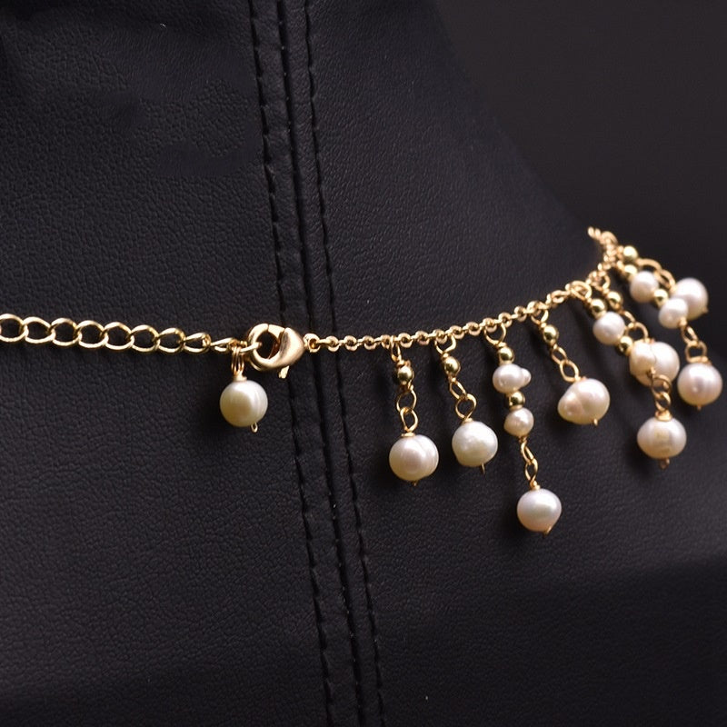 Women’s Fashion Freshwater Pearl Tassel Necklace — Elegant Retro Double-Layer Jewelry