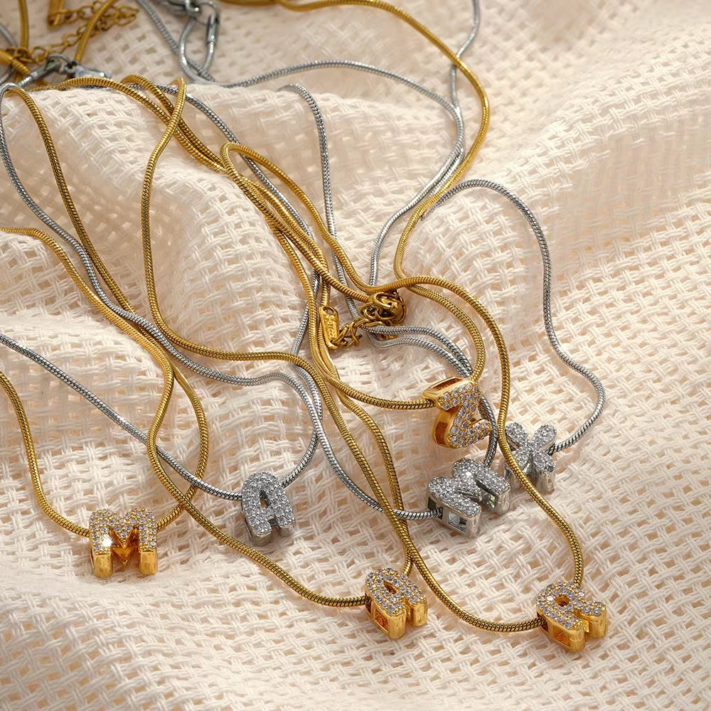 Gold-Plated CZ Initial Pendant Necklace