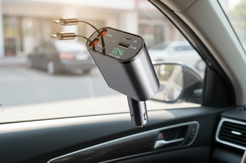 120W 4-in-1 Retractable Fast Car Charger