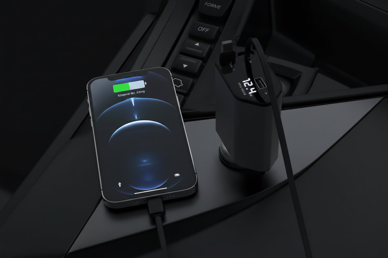 120W 4-in-1 Retractable Fast Car Charger