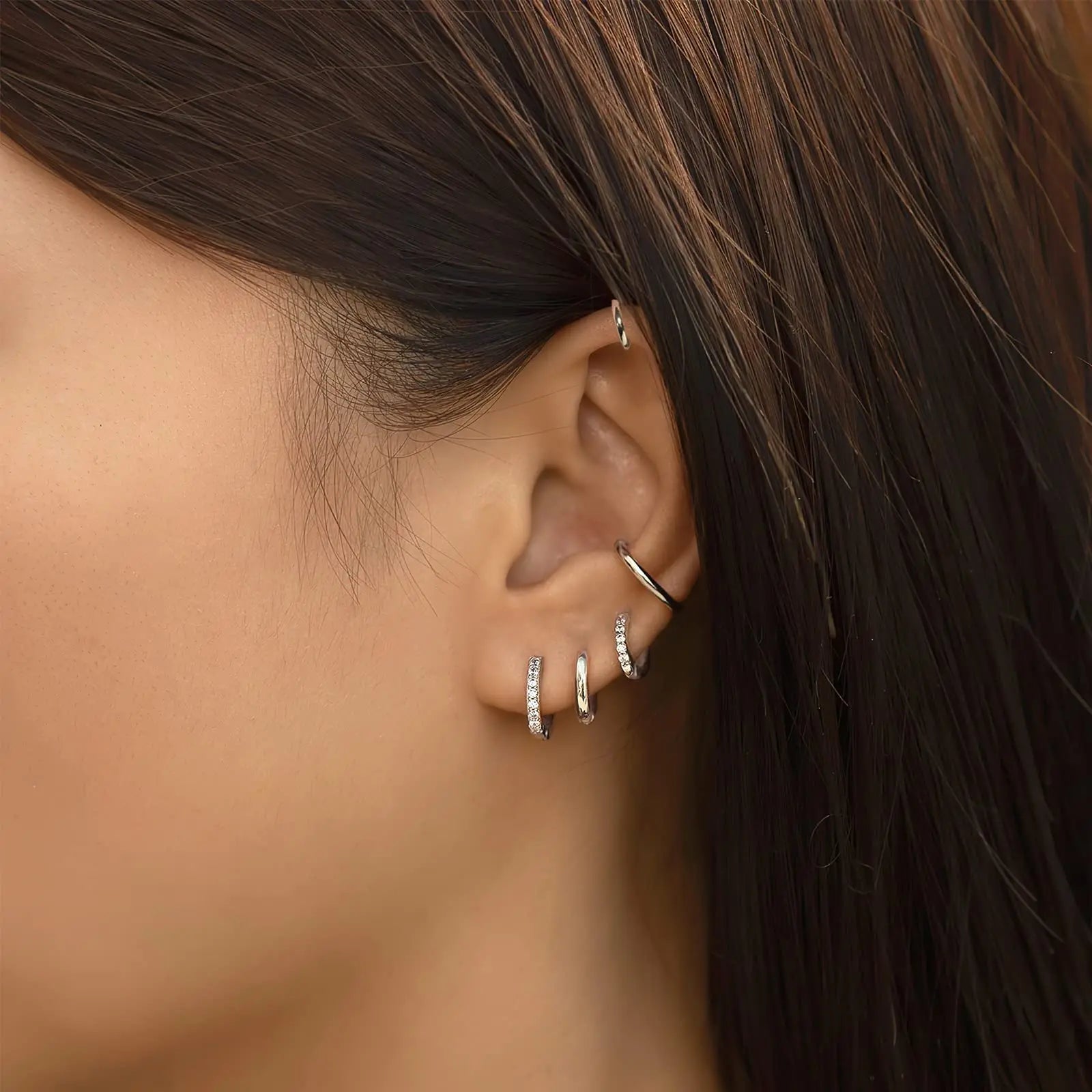 14K Gold Plated 3 Pairs Hoop Earrings Set for Women