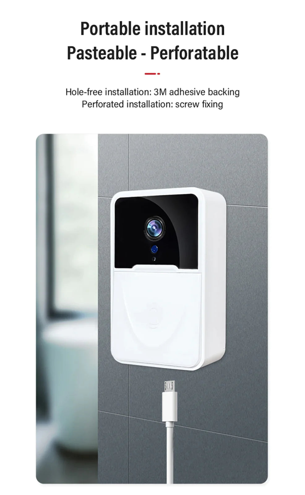 Wireless Smart Video Doorbell with WiFi & Indoor Chime