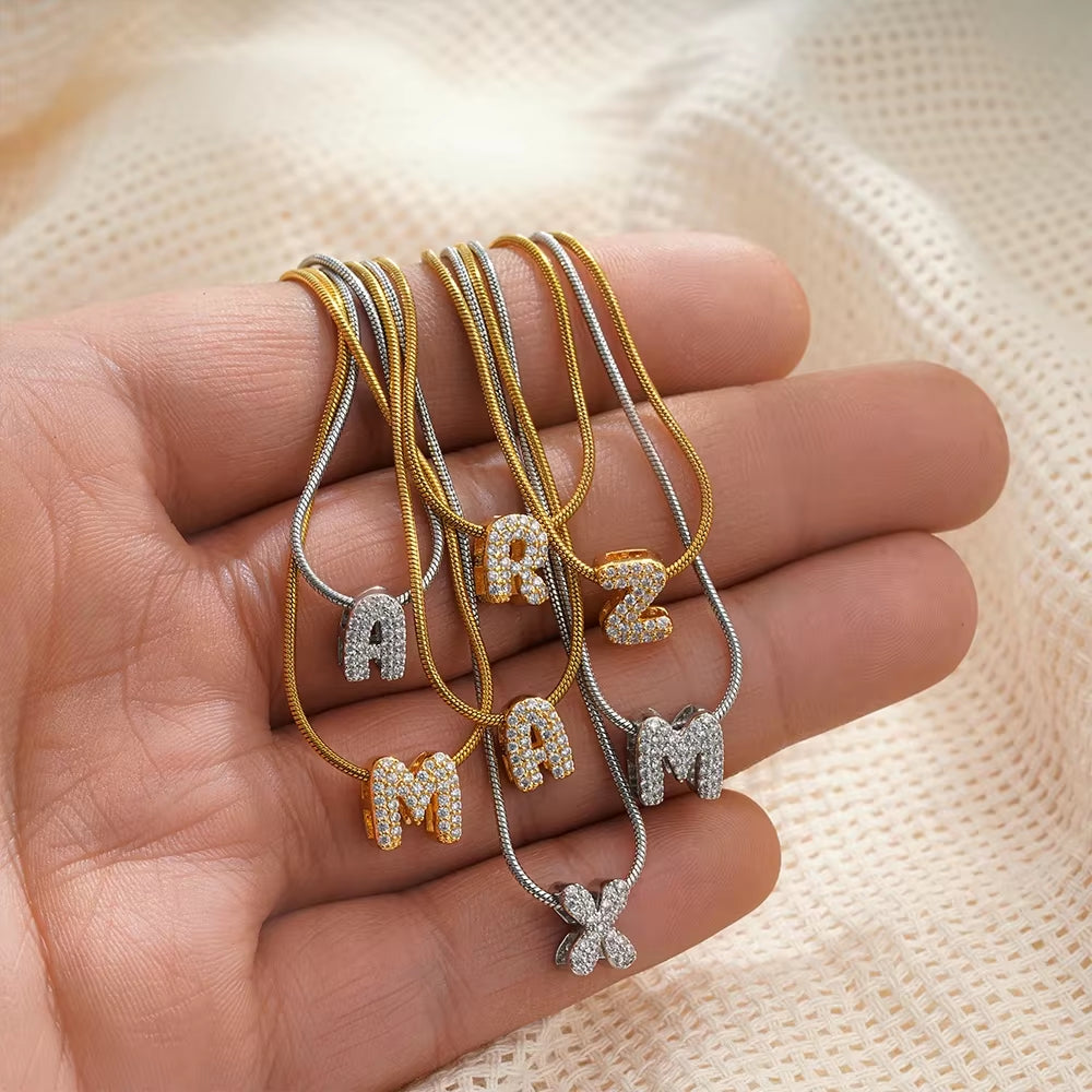 Gold-Plated CZ Initial Pendant Necklace